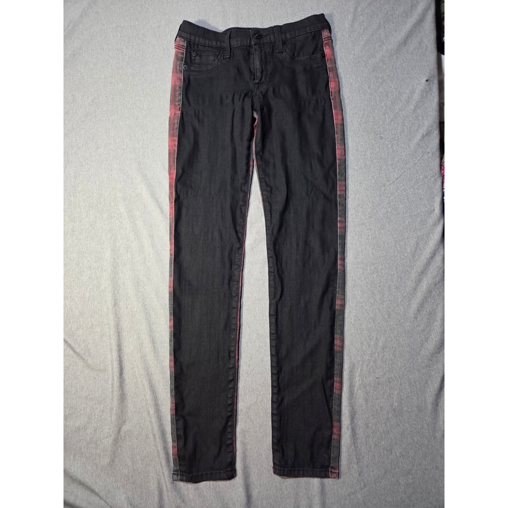 Hudson Krista Vice Versa Super Skinny Jeans Black Red Plaid W4070DMA Made in USA